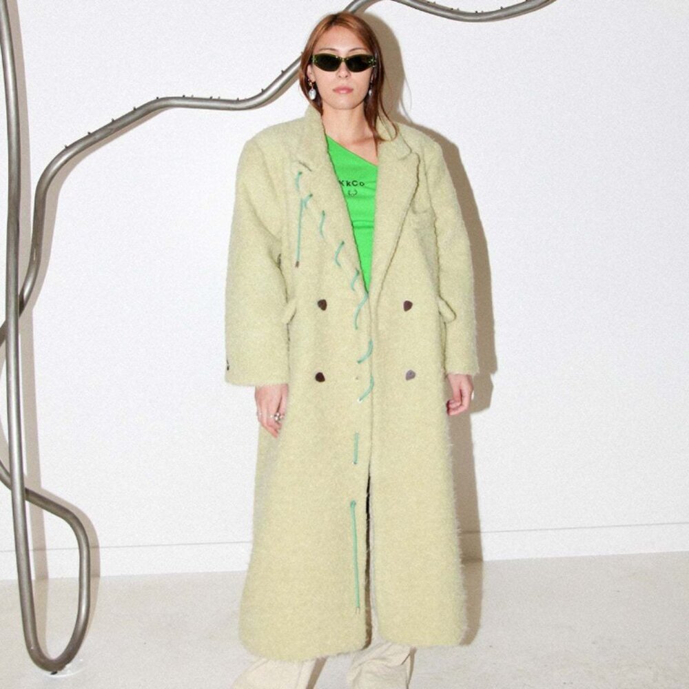 Kkco Cord Moss Coat Longline Wool Blend In Dried Eucalyptus Women Sz M NEW $650
